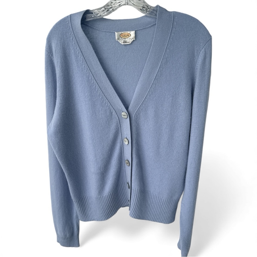 Talbots Baby Blue 100% Cashmere Button Cardigan Sweater-Petite